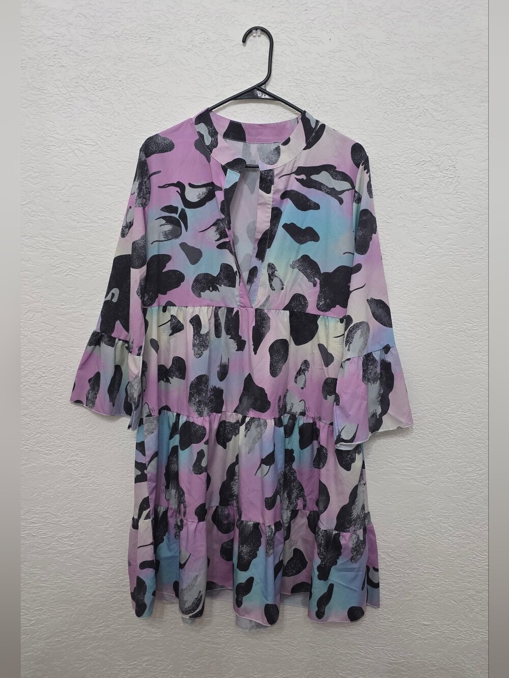 Pastel Tie Dye Animal Print Tiered Dress XL purple Blue Black